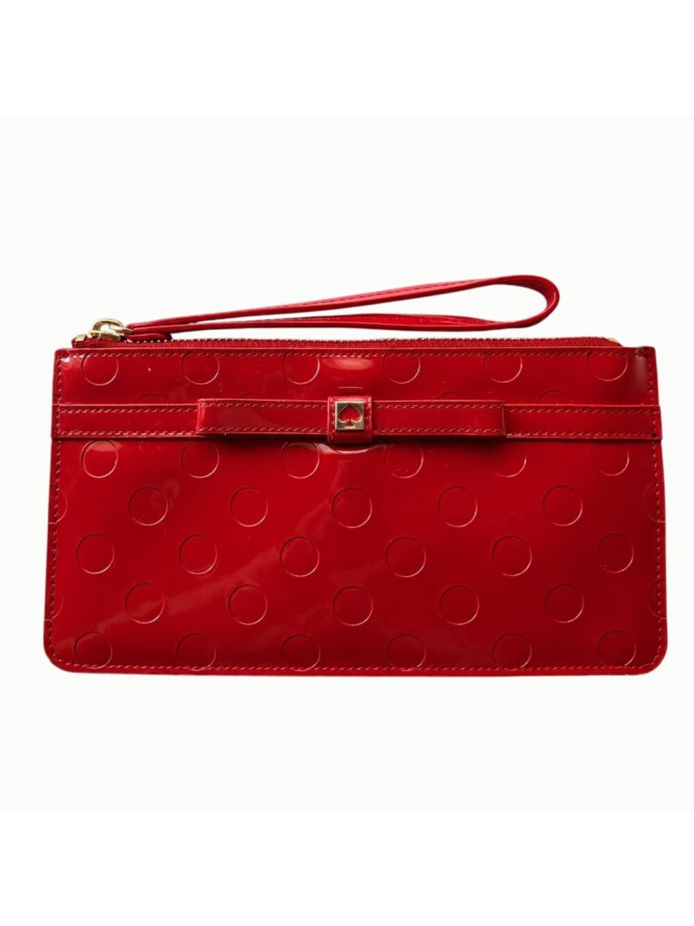 Kate Spade Camellia Street Jemima Red Patent Vinyl Polka Dot Bow Wristlet Clutch